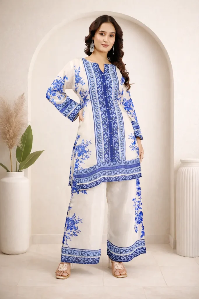 Aabha – Ivory & Cobalt Blue Block Print Cotton Co-ord Set