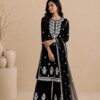 Monochrome Floral Embroidered Palazzo Suit Set