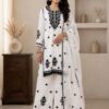 Monochrome Floral Embroidered Palazzo Suit Set